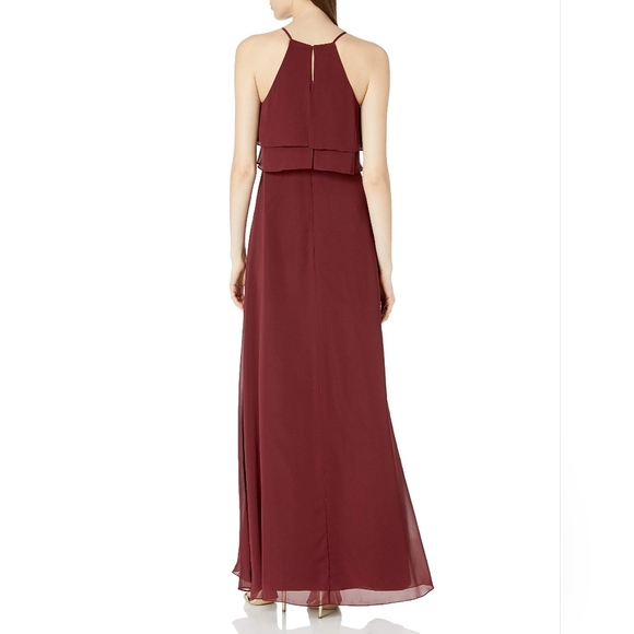 Jenny Yoo Charlie Tiered Ruffle Chiffon High-Neck Maxi Bridesmaid Gown In Merlot - Picture 3 of 13